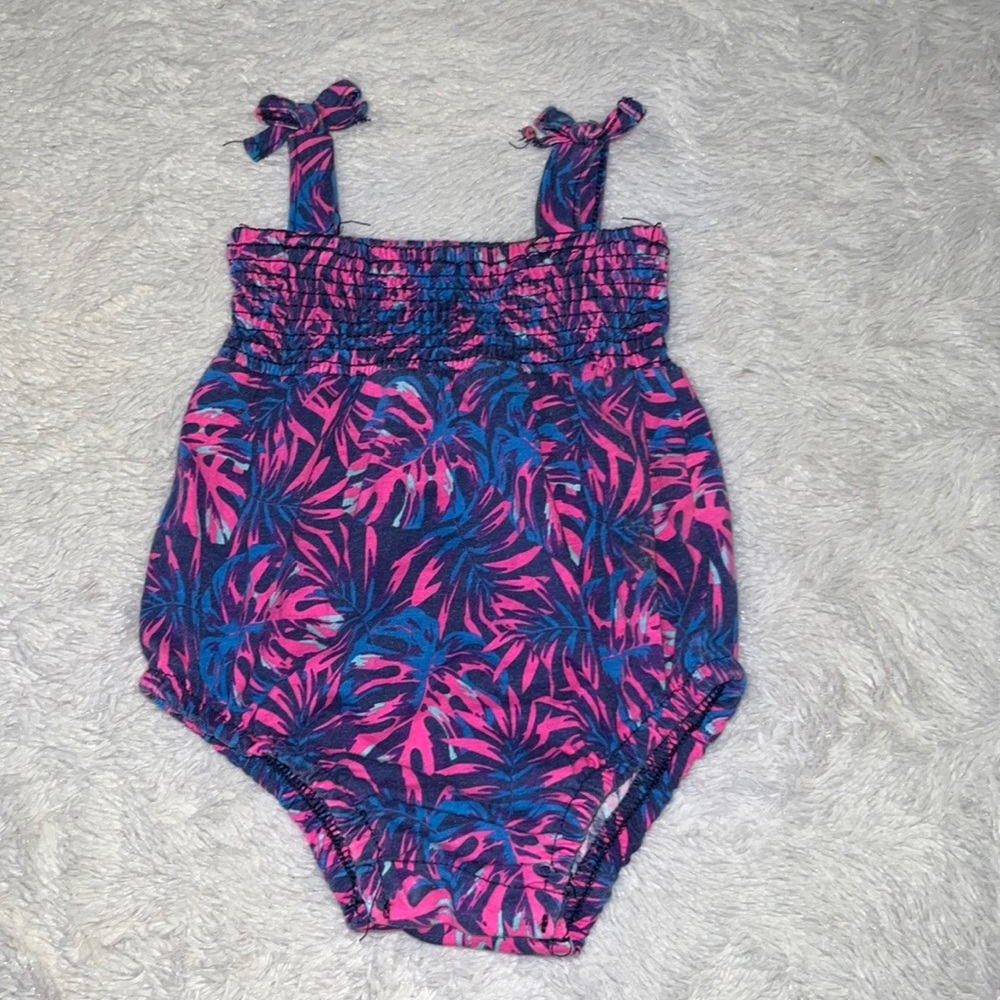 (3 for $10) George 0-3 month purple pink floral bodysuit